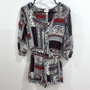 Boho vneck patchwork romper size small
